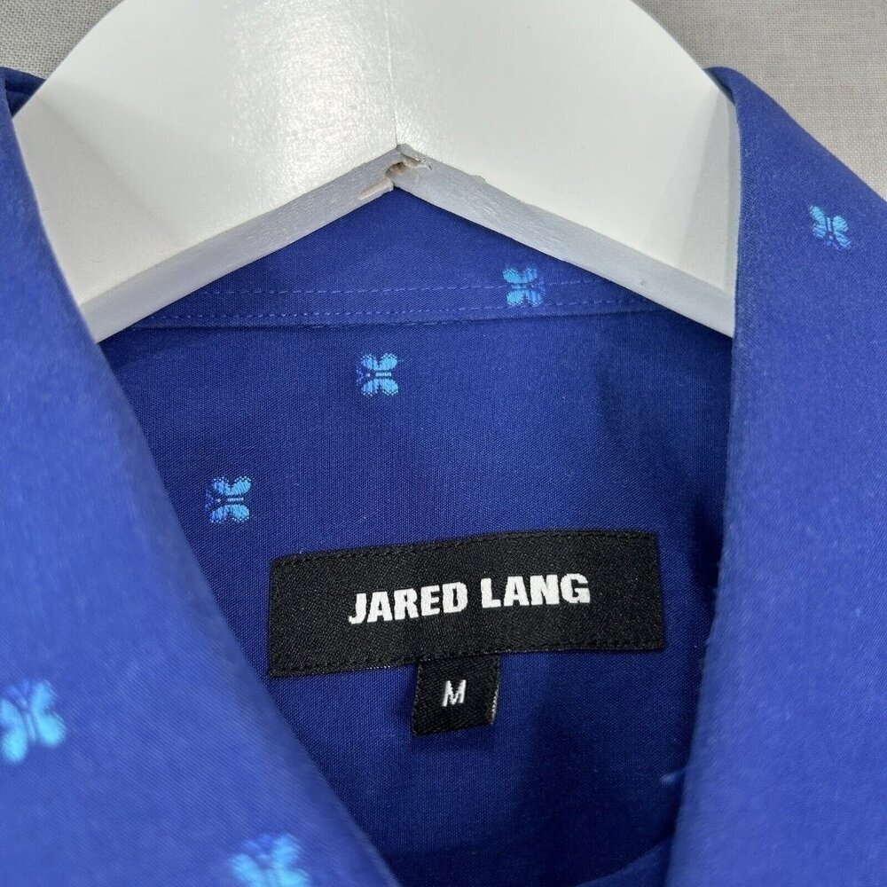 Jared Lang Mens Dress Shirt Medium Blue Butterfly Button Front Work Date Night - Picture 11 of 15